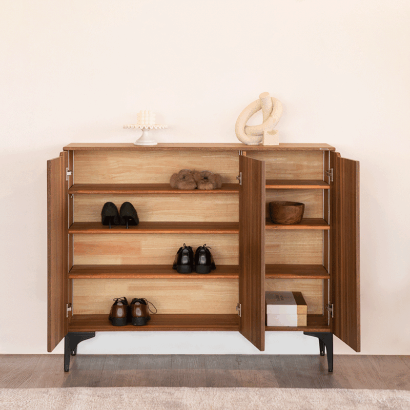 Neatly arranged shoe cabinet with adjustable shelves