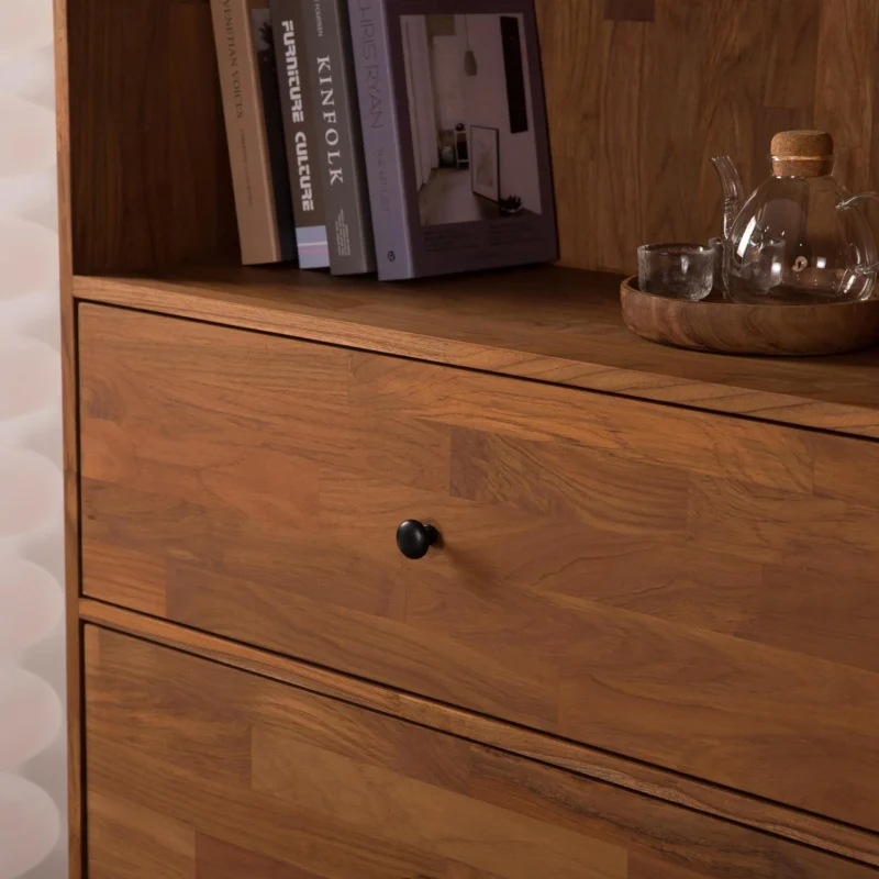 Wood grain of solid teakwood bookshelf