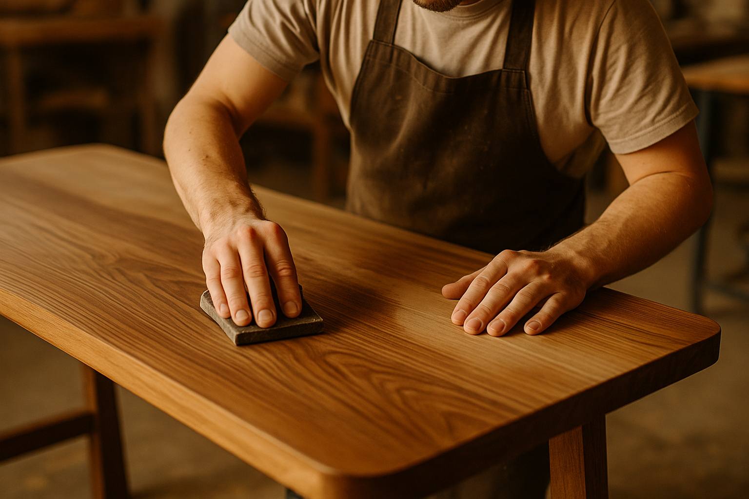 Craftsman restoring a solid wood tabletop - MYSEAT Furniture SG