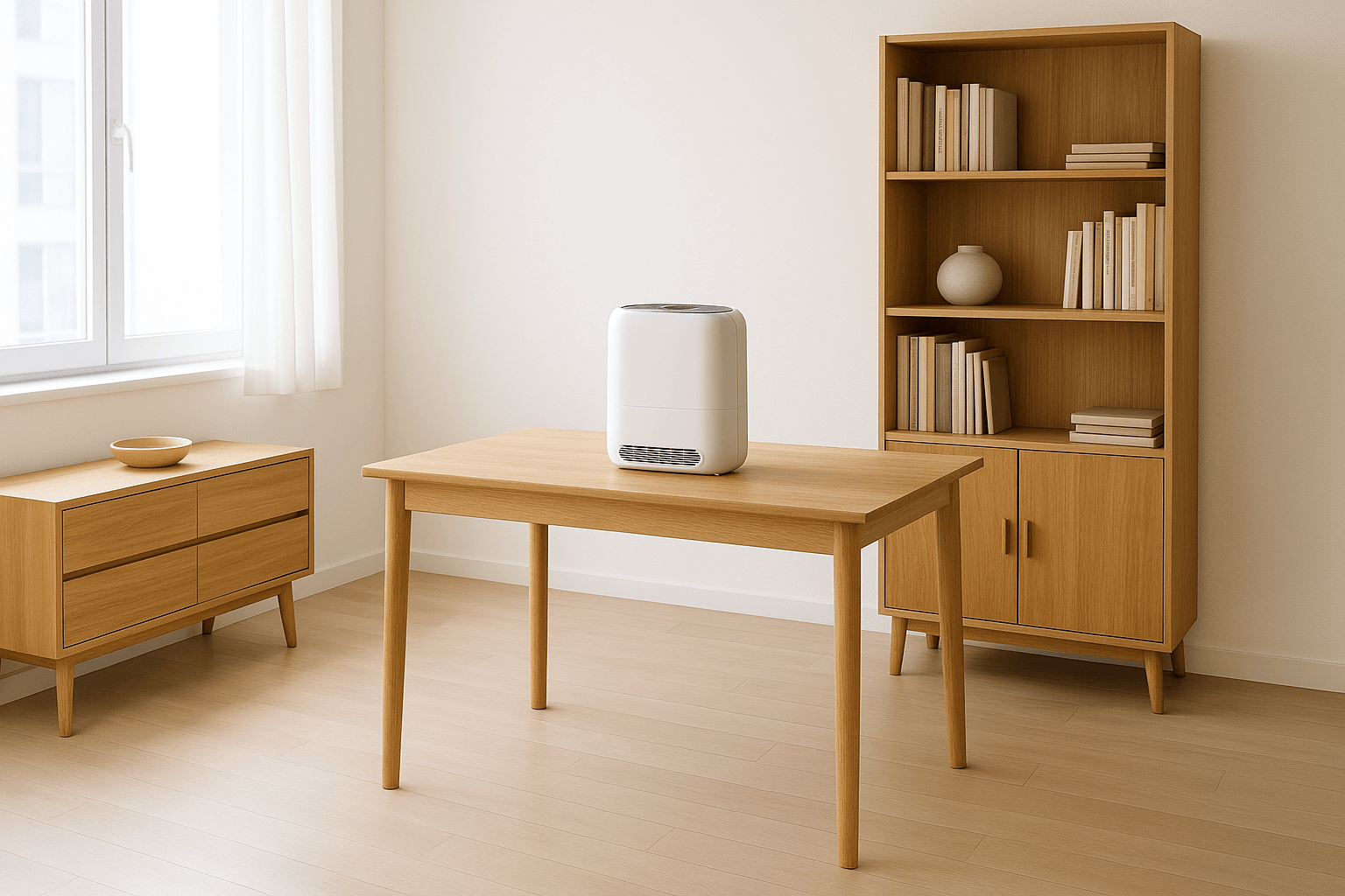 dehumidifier-on-solid-wood-table-modern-home