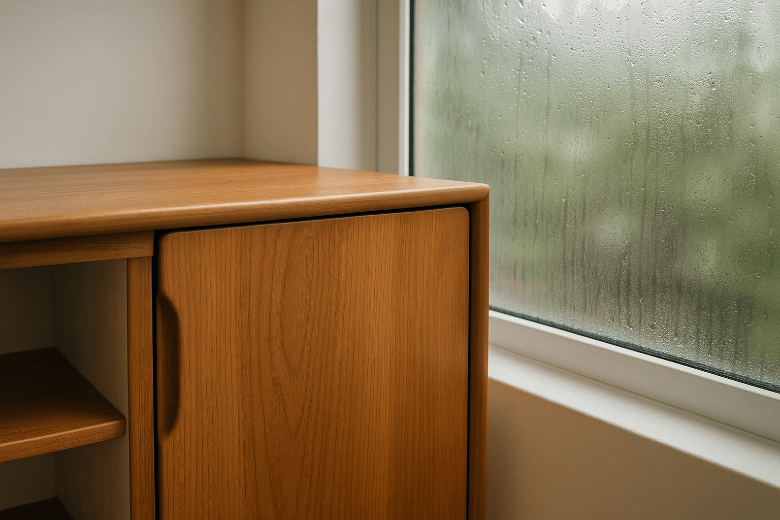 flat-panel-wood-cabinet-in-humid-weather-near-window