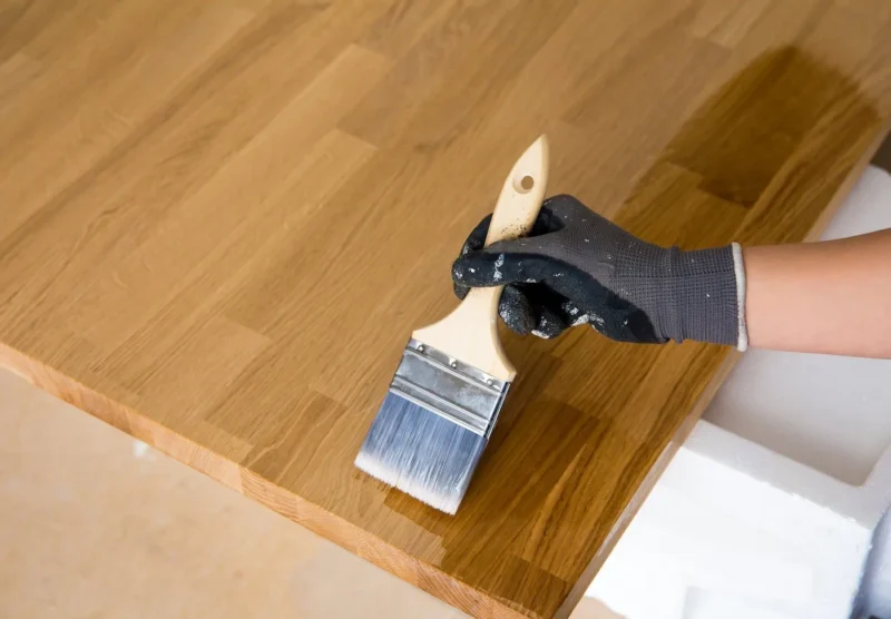 craftsman applying wood finish