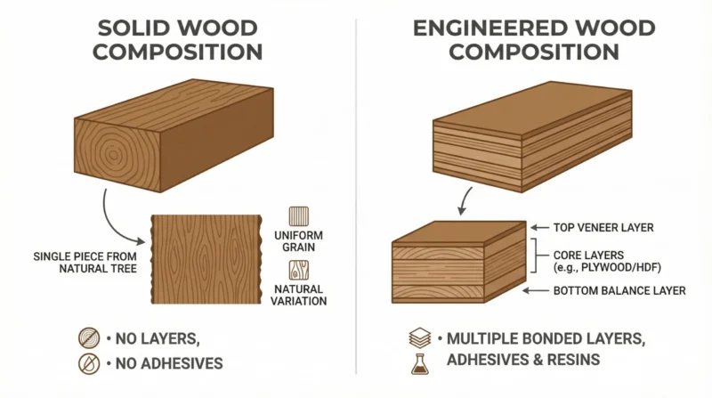 Solid wood vs engineered wood composition